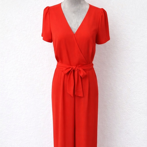 J.Crew Red Wide Leg Jumpsuit Front Wrap Tie Waist Size 6 Elegant - Picture 5 of 5